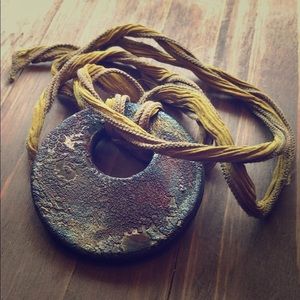 Handmade Clay Bead necklace with silk tie